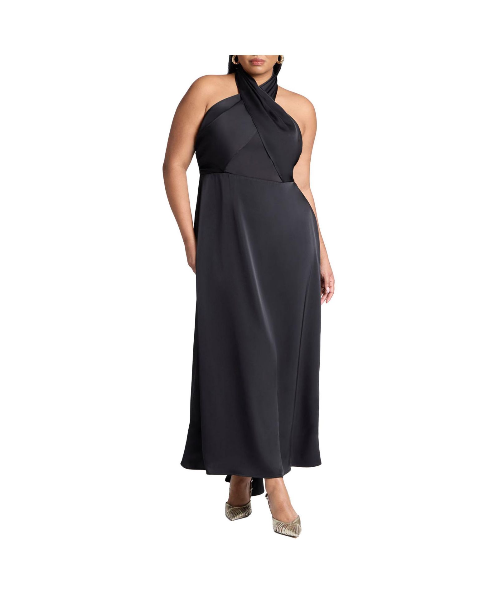 ELOQUII Women's Plus Size Halter Neck Satin Maxi Dress