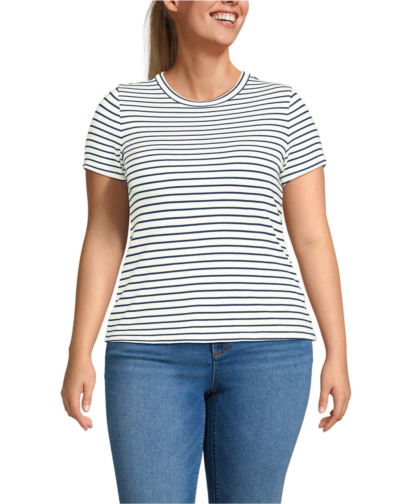 Lands' End Plus Size Drapey Rib Fitted Short Sleeve Mini T-Shirt