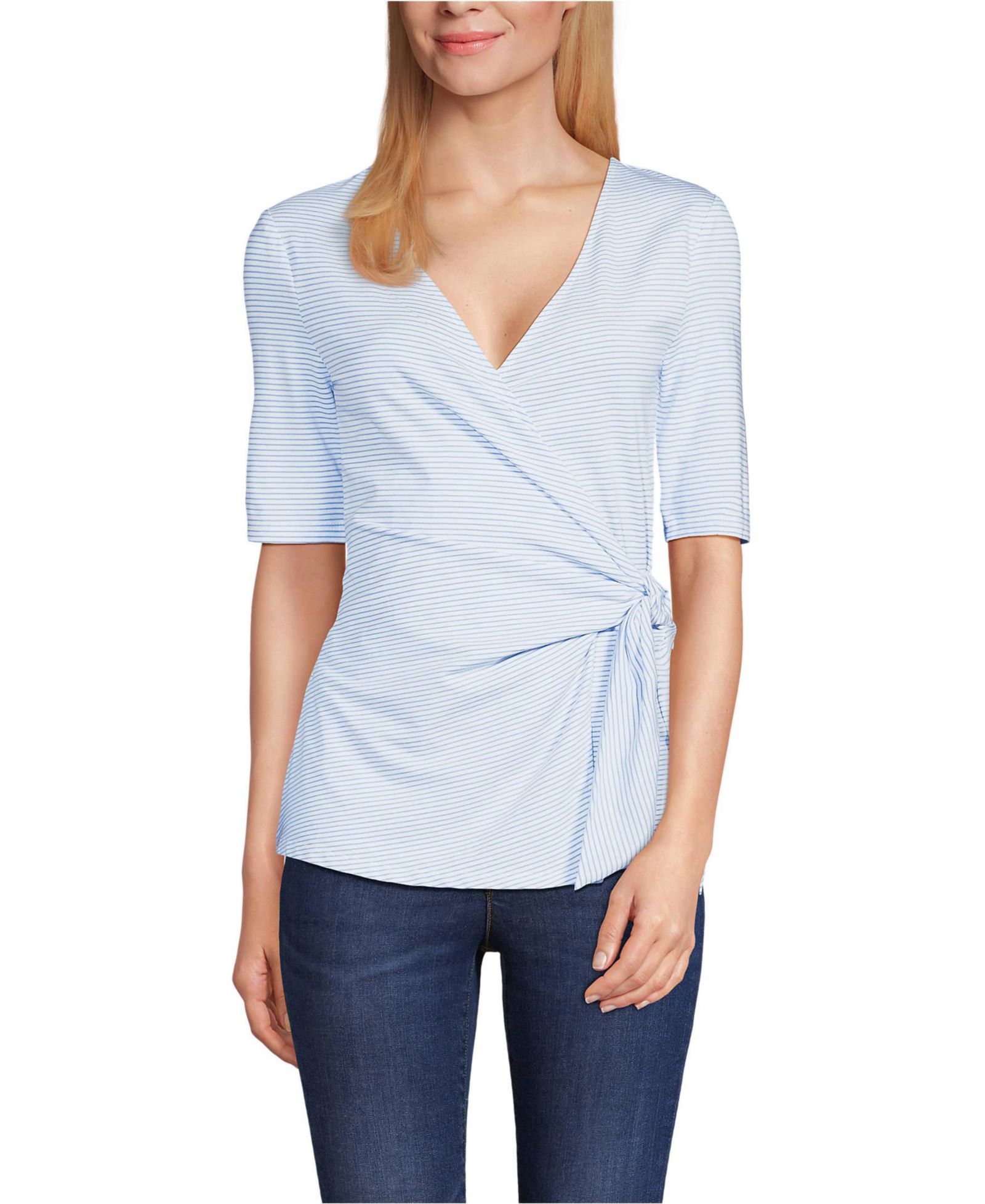 Lands' End Women's Elbow Sleeve Lightweight Jersey Side Tie Blouse