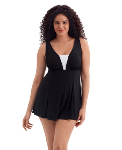 Longitude Women's Texture Luxe Plunge Long Torso Swim Dress