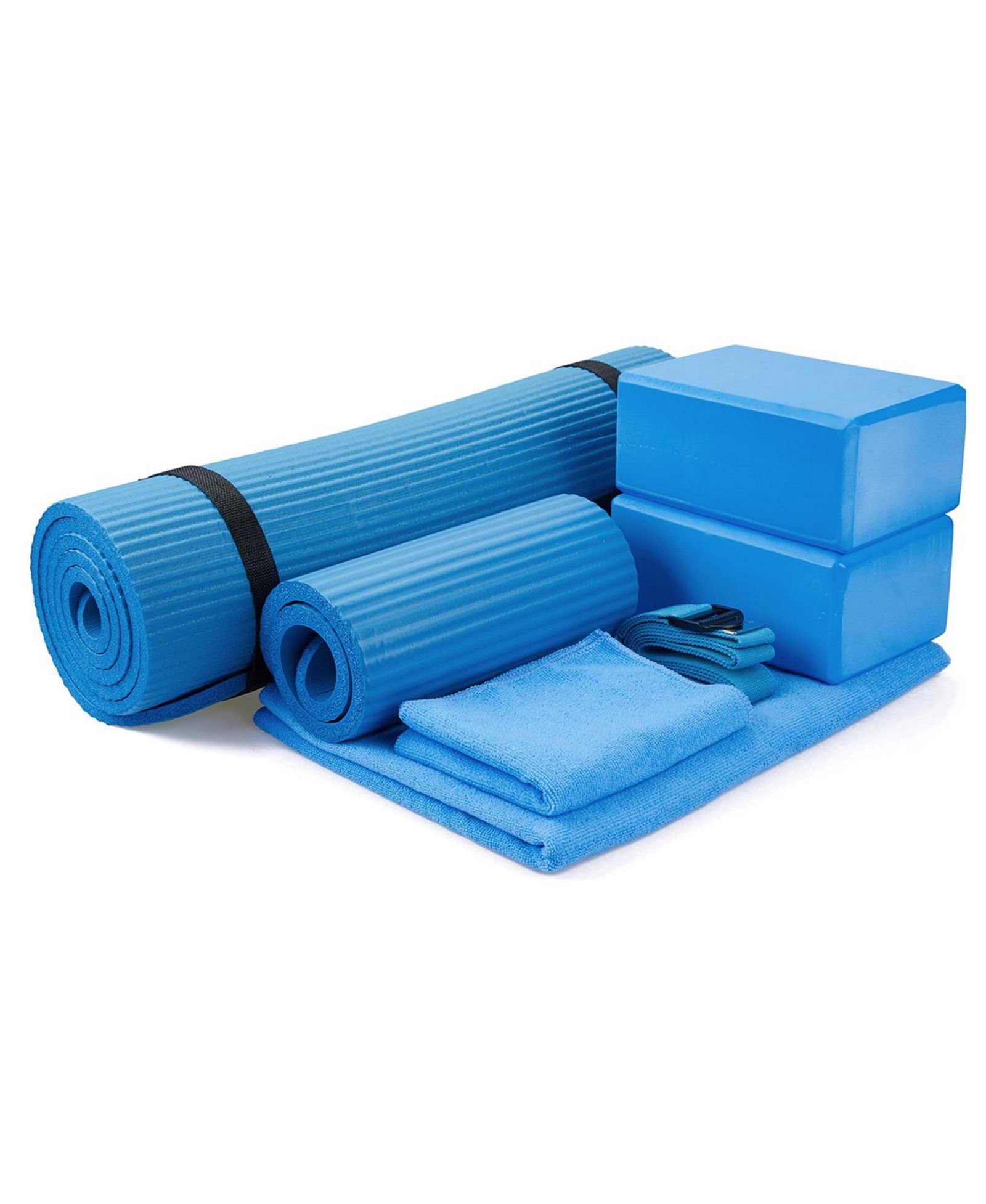 Набор для йоги BalanceFrom Fitness 7 Piece: коврик, ремень для растяжки и коленный упор, Blue