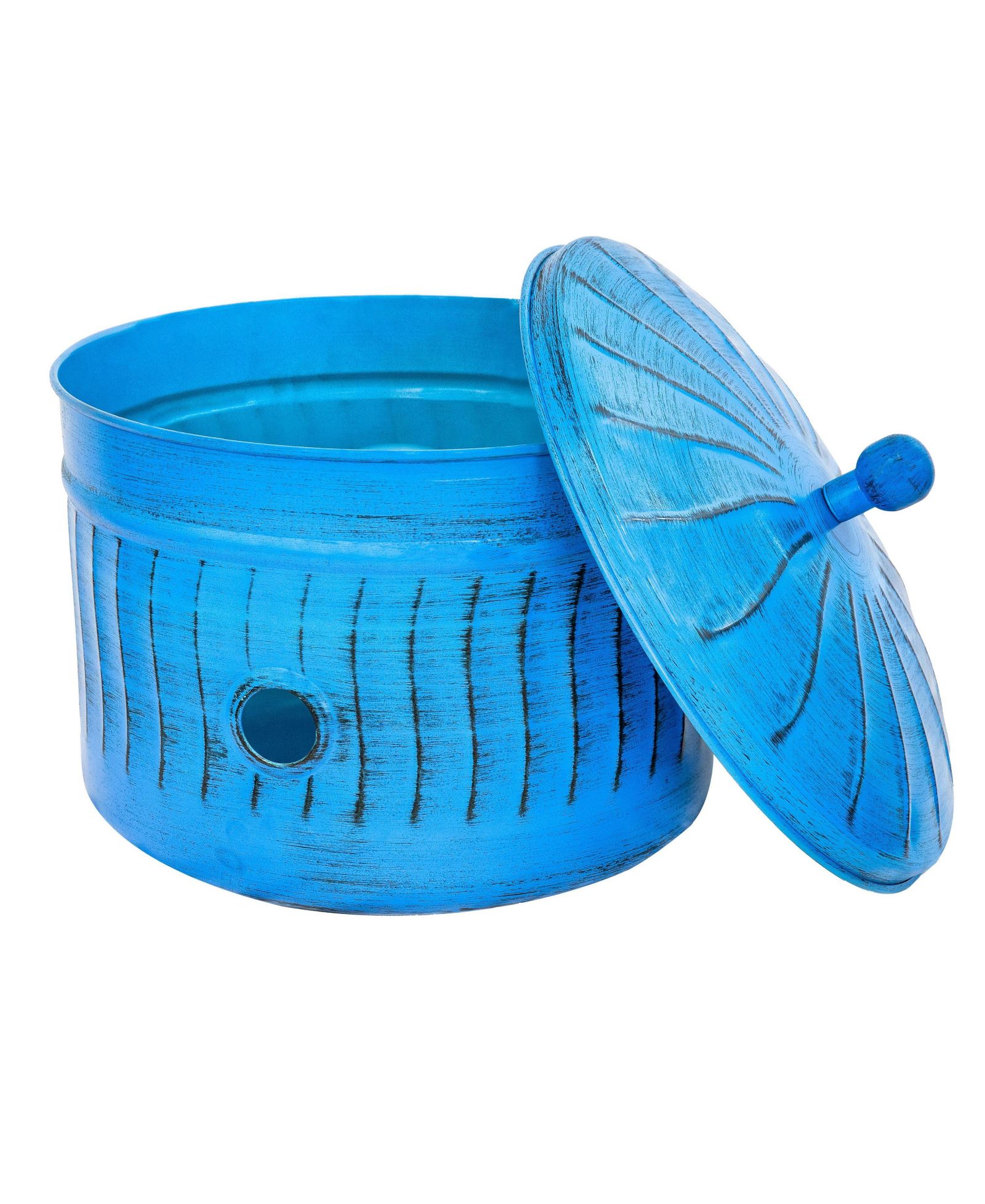 Sunnydaze Decor 17.5" Outdoor Decorative Metal Garden Hose Holder with Lid - Blue Patina