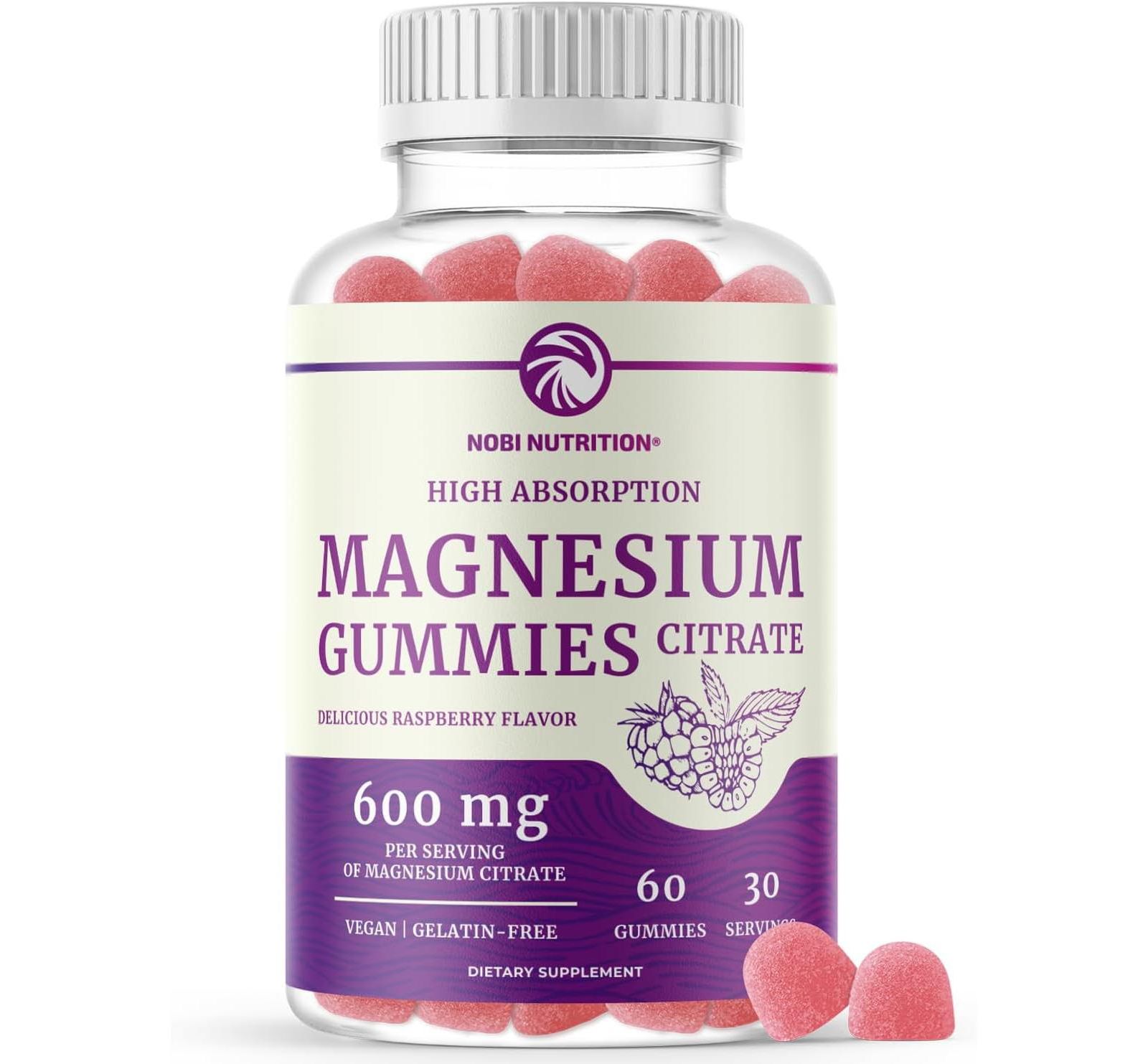 Magnesium Citrate Gummies, Absorption Magnesium for Calm, Relaxation & Digestion, Raspberry Flavor, Nobi Nutrition, 60ct