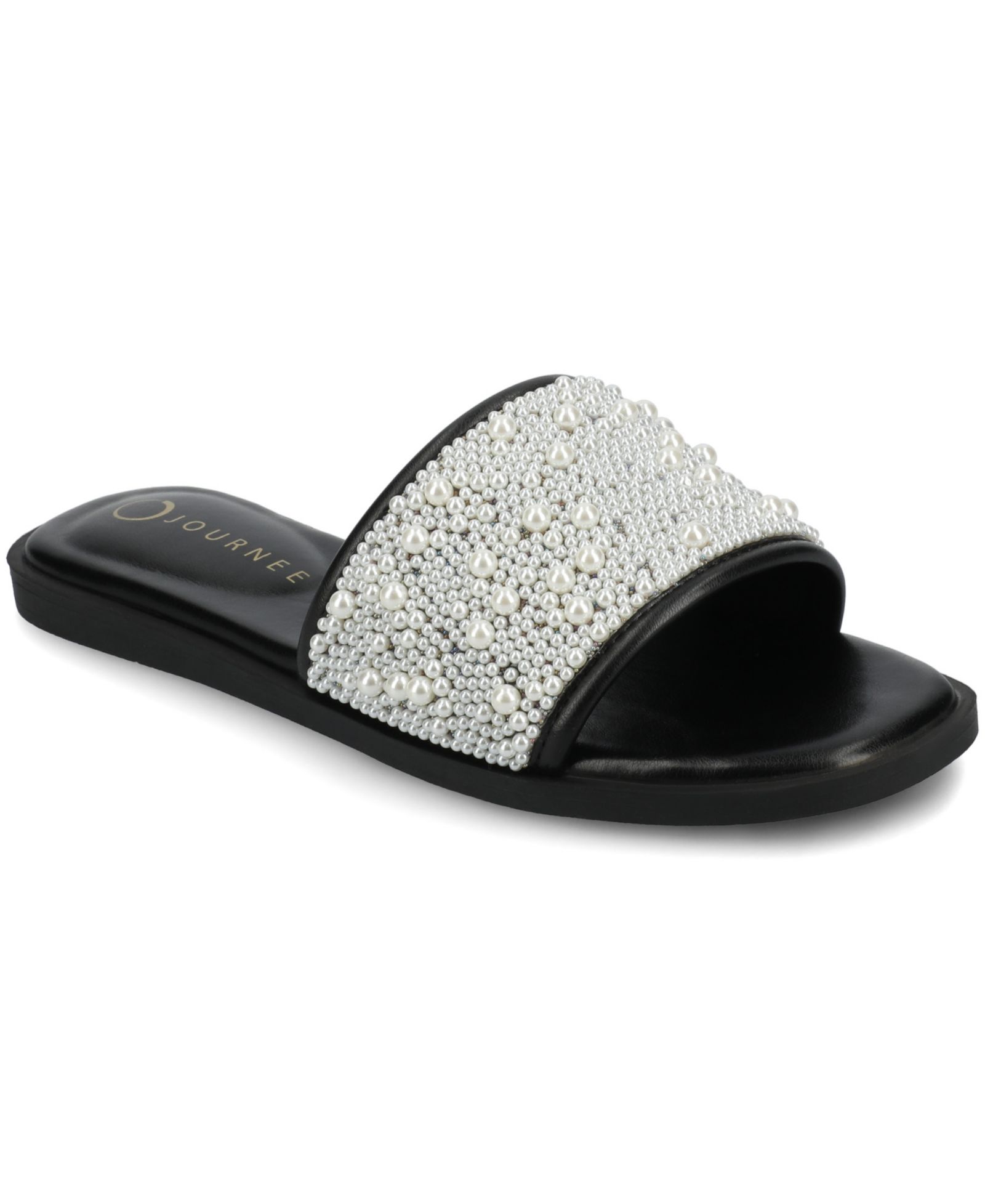 Journee Collection Women's Precly Imitation Pearl Single Band Flat Sandals