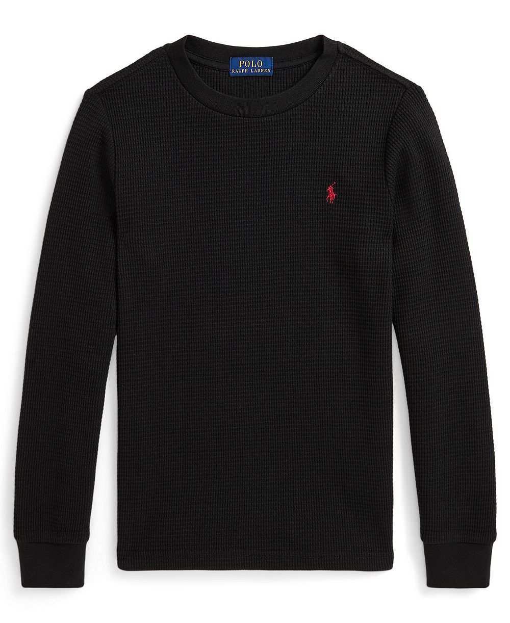 Мужская хлопковая футболка с длинным рукавом и рубчиком Polo Ralph Lauren для мальчиков 2T-7