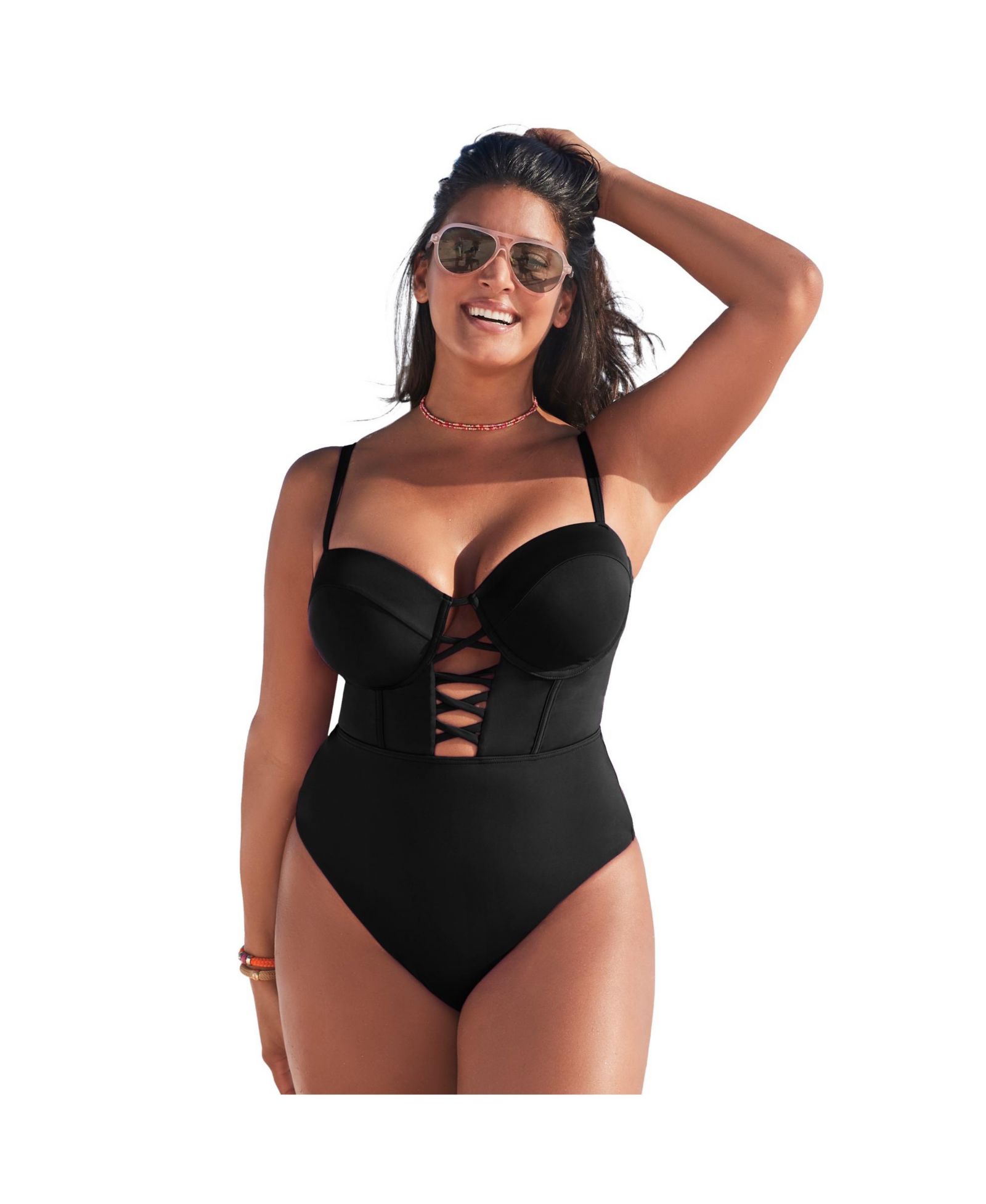 Swimsuits for All Women's Underwire Lace Up One Piece Swimsuit
