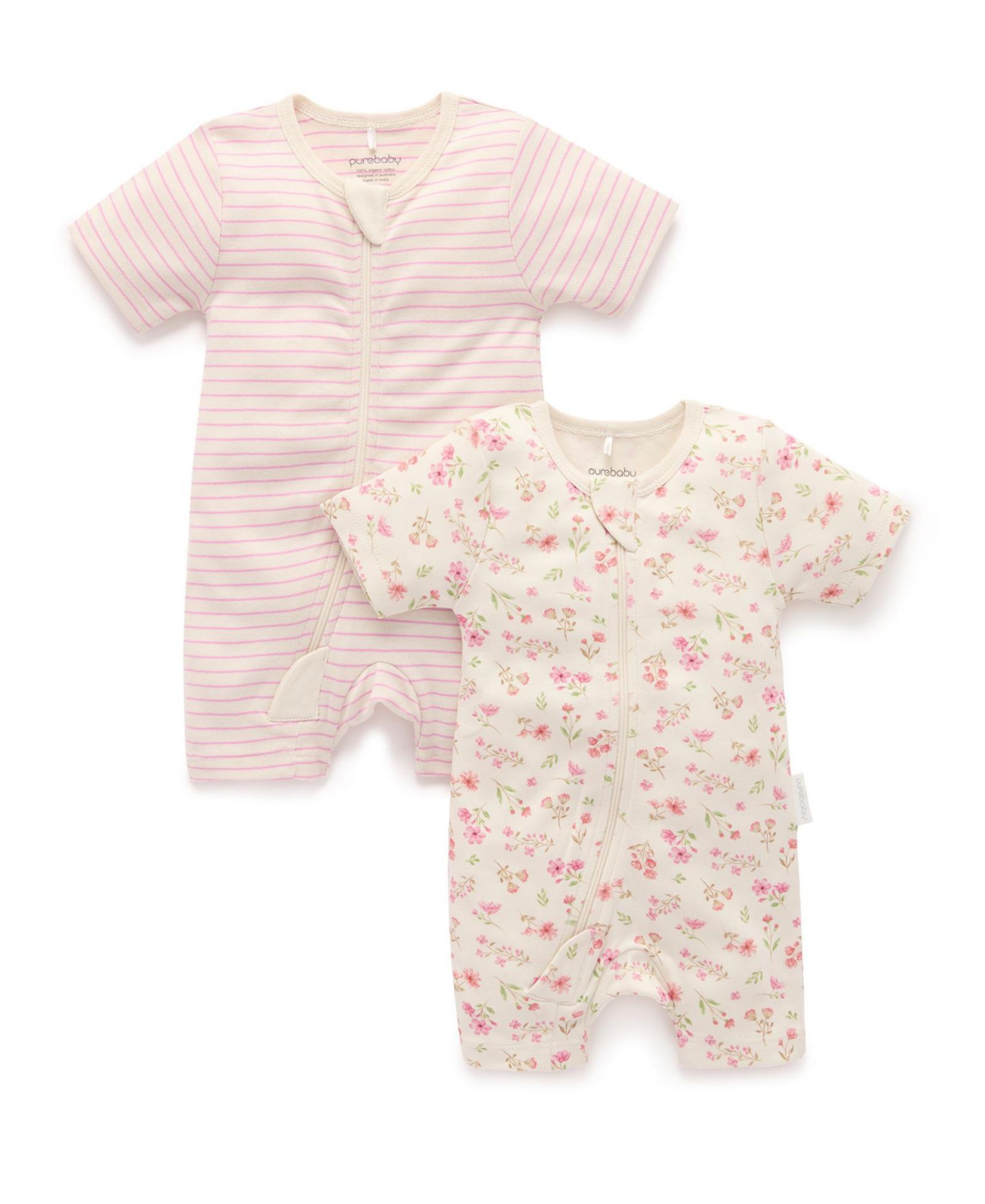 Комбинезон Purebaby Baby Girls Short Sleeve 2 Pack Zip Coverall