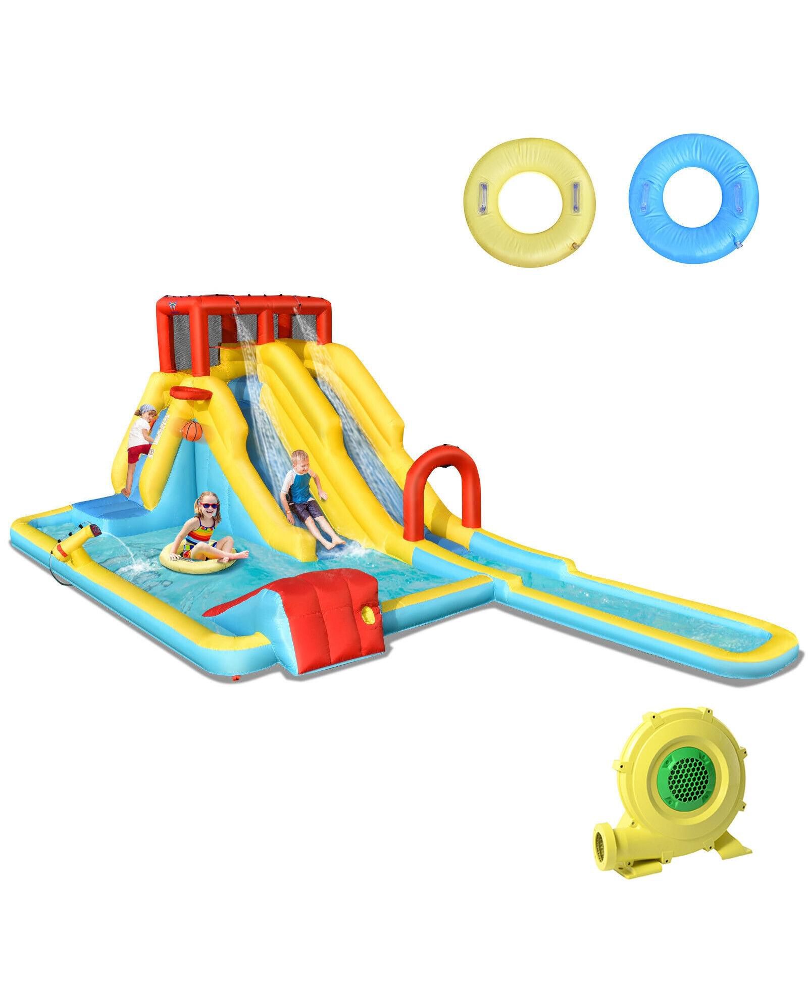 Slickblue Dual Slide Inflatable Water Park with Climbing Wall Bounce House, Ages 3+
