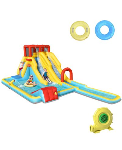 Slickblue Dual Slide Inflatable Water Park with Climbing Wall Bounce House, Ages 3+
