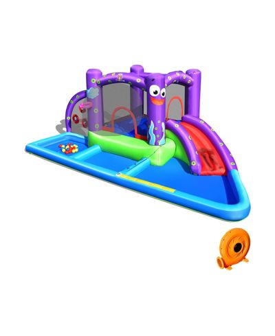 Slickblue Water Slide Park with Splash Pool and 750W Blower, For up to 5 Players, Ages 3+