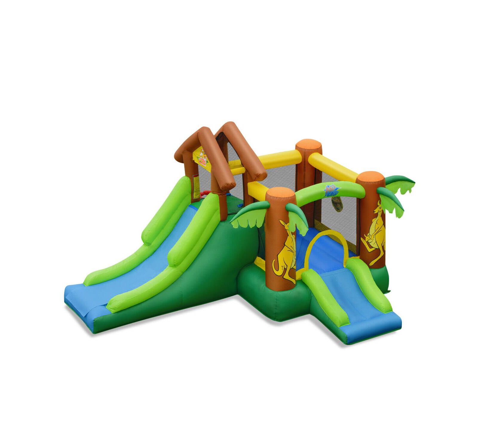 Slickblue Jungle Bounce House Castle with Mesh Safety Netting, Accommodates 3 Children, Ages 3+