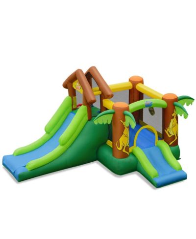 Slickblue Jungle Bounce House Castle with Mesh Safety Netting, Accommodates 3 Children, Ages 3+