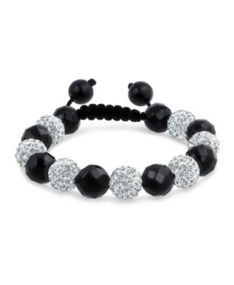 Bling Jewelry Black Onyx Pave Crystal Bead Shamballa Inspired Bracelet Adjustable Cord