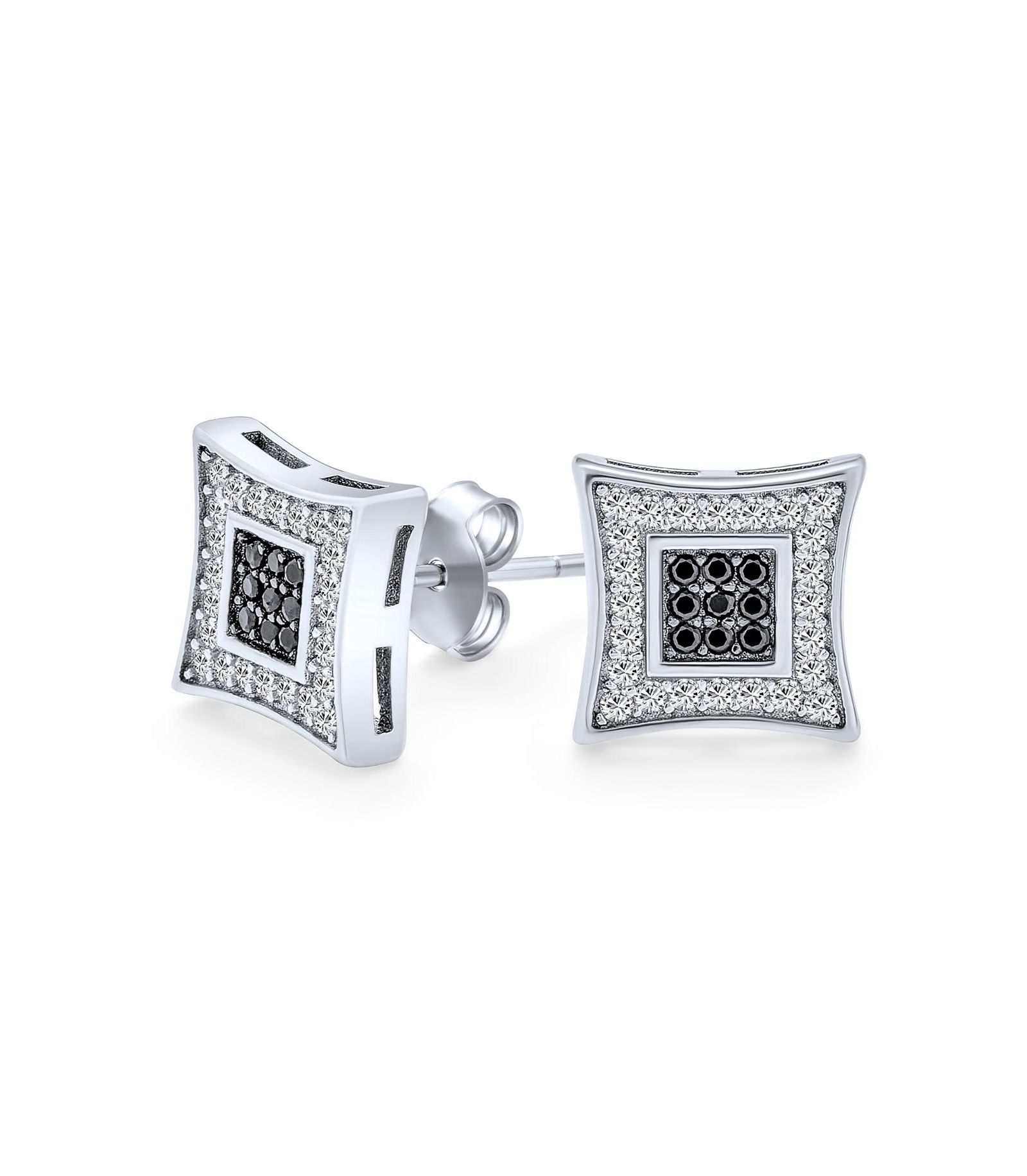 Bling Jewelry Серьги-гвоздики Square Black and White CZ из стерлингового серебра 10MM