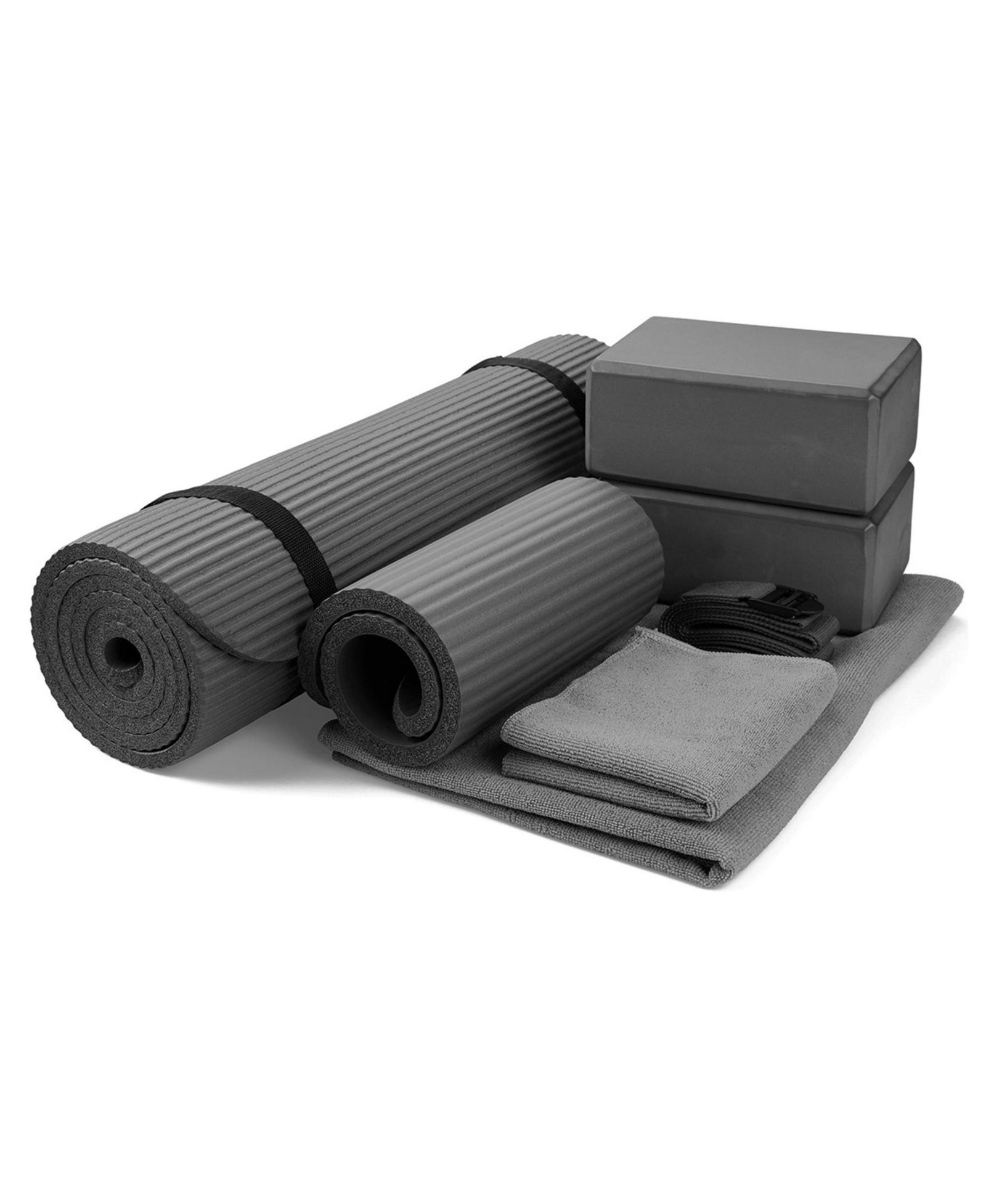 Набор для йоги BalanceFrom Fitness 7 предметов с ковриком, ремешком и наколенником, серый