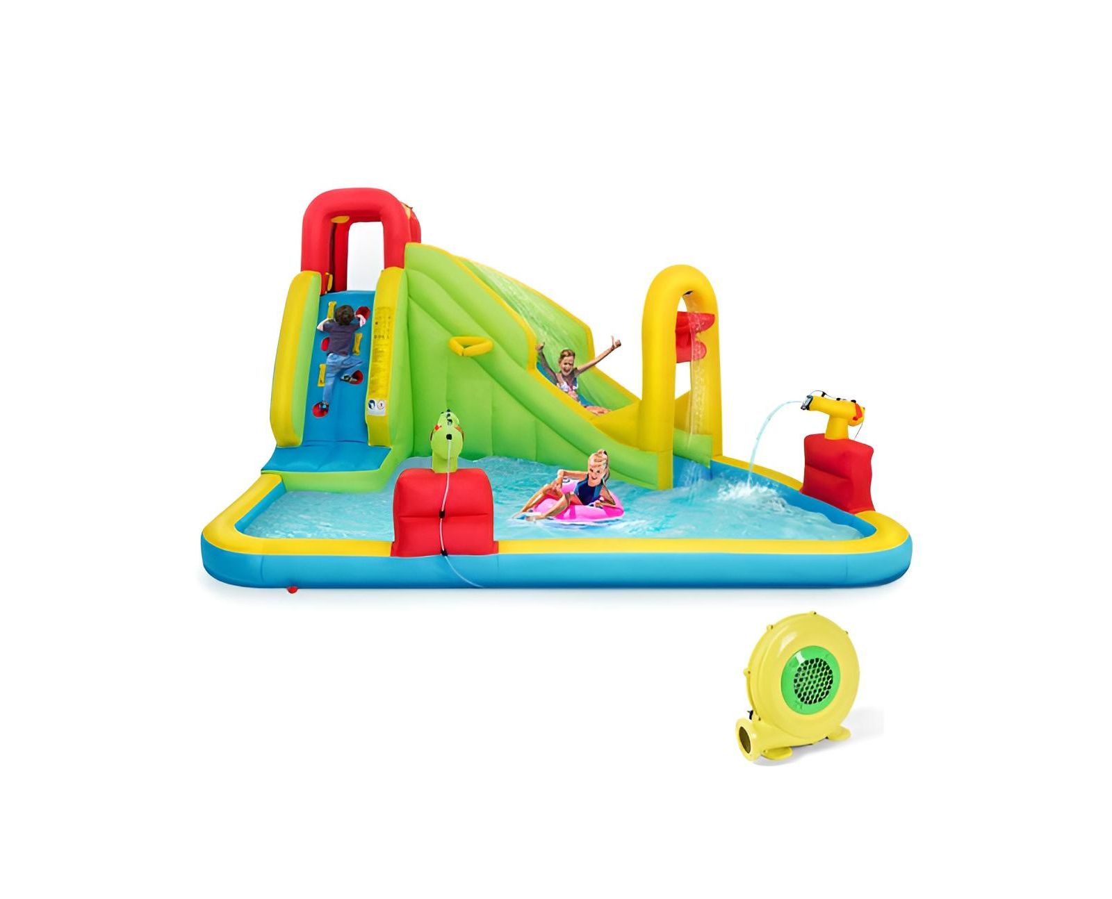 Slickblue Water Bounce House with Water Slide & Splash Pool, 157.5"L x 132"W x 90.5"H, Oxford Cloth, Accommodates 3 Kids, Ages 3-10