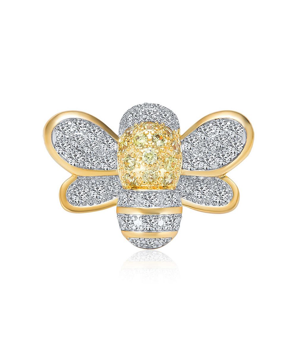 Брошь-значок Bling Jewelry Insect Two-Tone Bumble Bee, желтая и белая CZ, позолоченная латунь