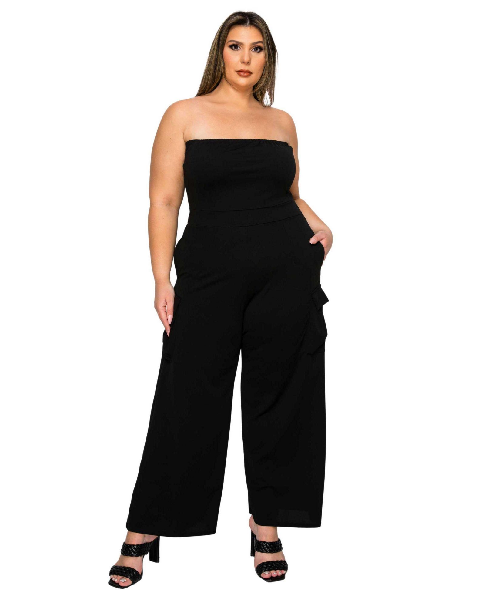 L I V D Women's Plus Size Yumi Sleeveless Cargo Jumpsuit