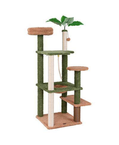 Cat Tree Tower with Multi-Level Platforms, Scratching Posts and Cozy Plush Bed-Green