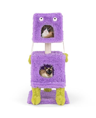 Cute Monster-Themed Cat Tower with 2 Private Condos Space-Saving Playhouse for Small Spaces