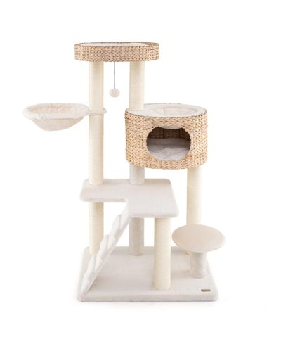 Modern Cat Tree with Cattail Fluff Condo and Top Perch for Indoor Cats