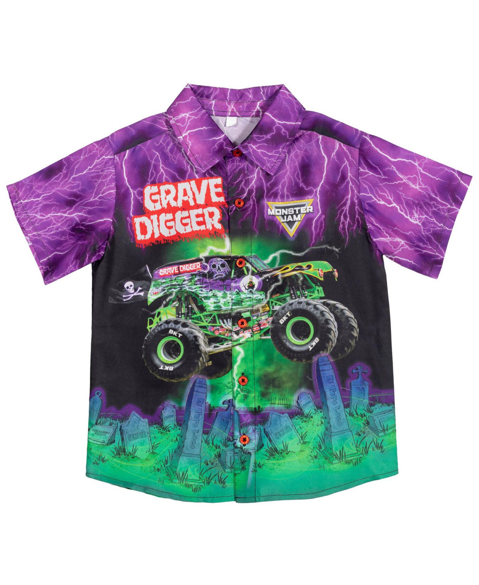 Monster Jam Детская гавайская рубашка Grave Digger с коротким рукавом