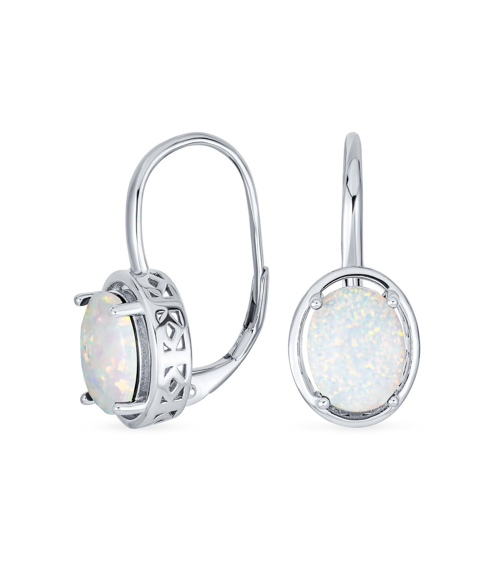Bling Jewelry Filigree Vintage Style Oval Created Opal .925 Sterling Silver Dangle Drop Earrings Lever Back