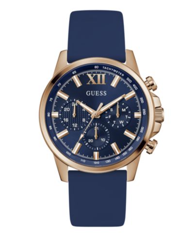 GUESS Men's Multifunction Blue Silicone Watch, 44mm