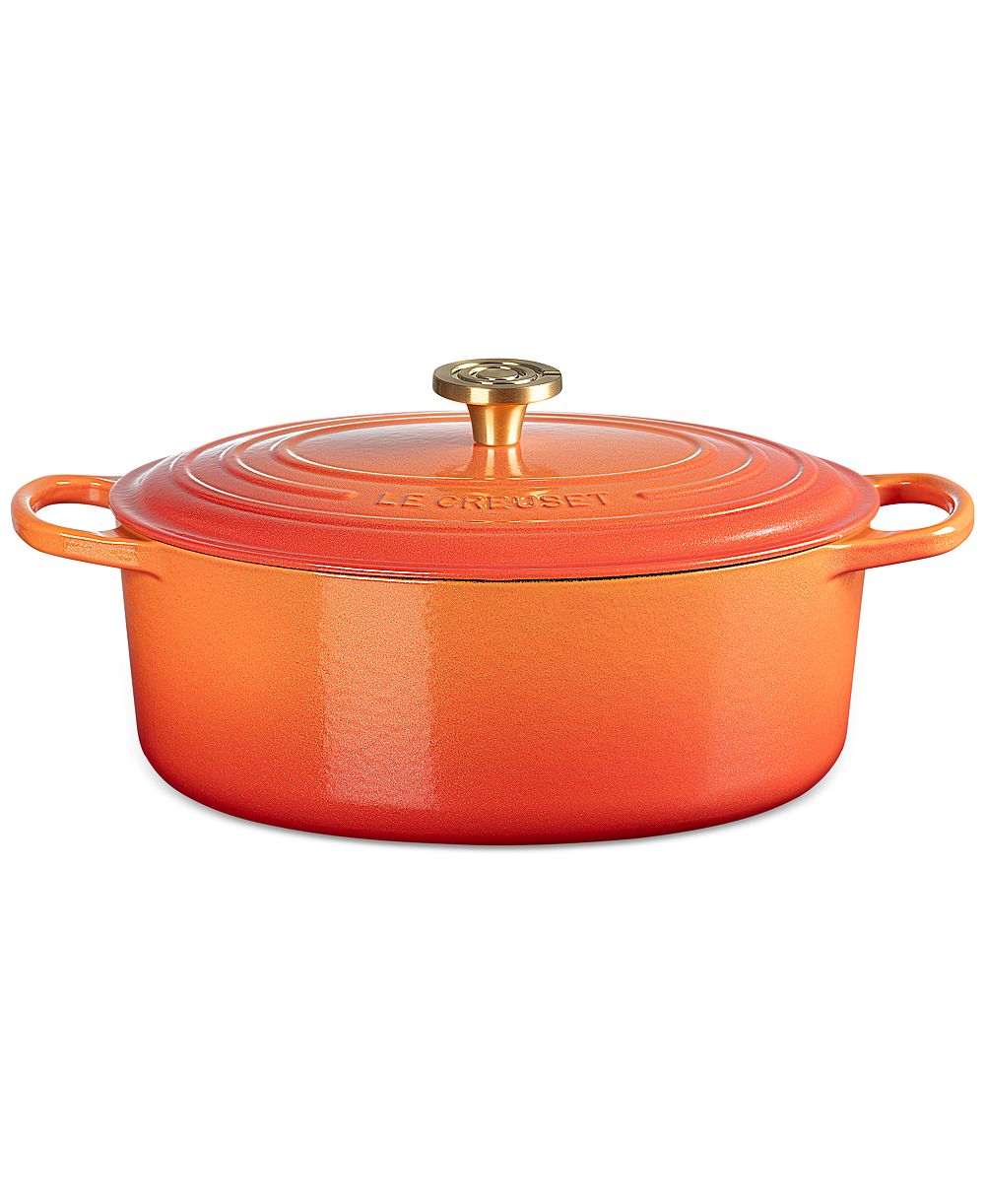 Le Creuset Signature овальная духовка 6.75-Qt. Flamme Dorée с ручкой-крышкой, юбилейное издание 100-летия