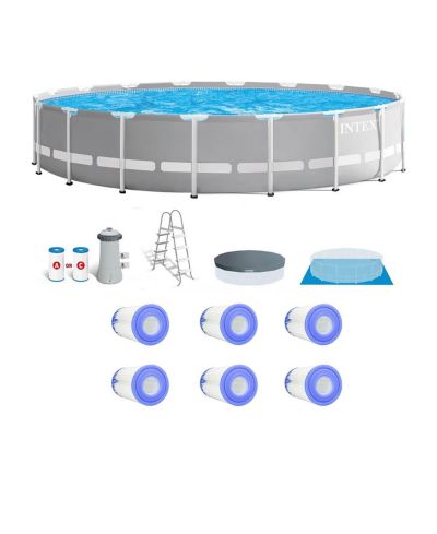 Intex Prism Frame Above Ground 18' x 48" Pool Set w/ 6 Replacement Filters