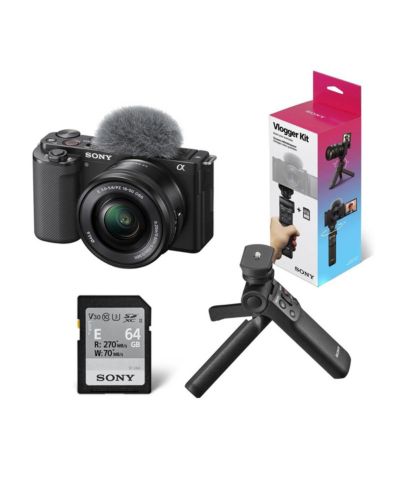 Sony ZV-E10 Mirrorless Camera w/16-50mm Lens, Black w/GP-VPT3 Shooting Grip