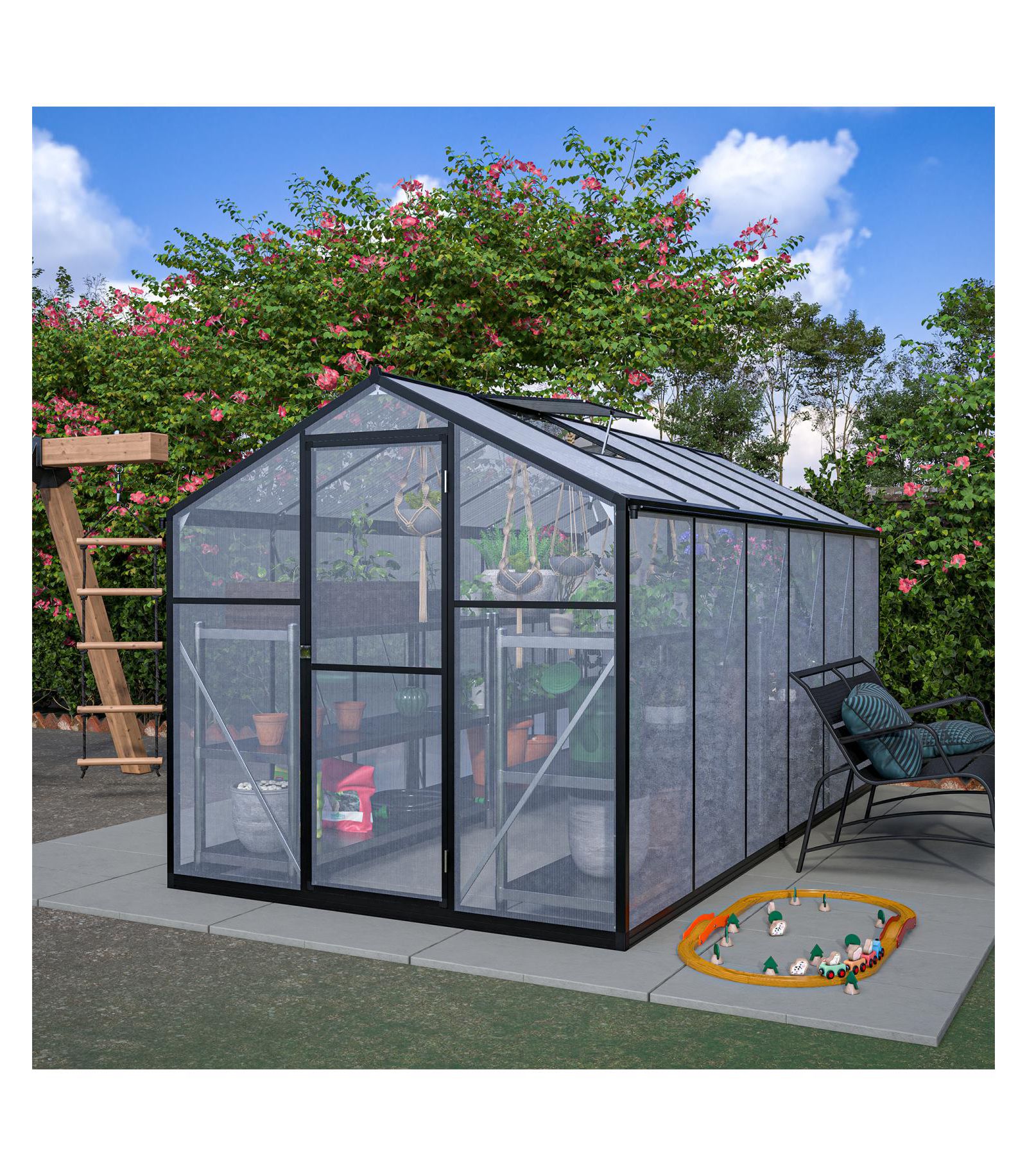 Теплица Streamdale Furniture Large Green House 6' x 12' с двойной раздвижной дверью из поликарбоната