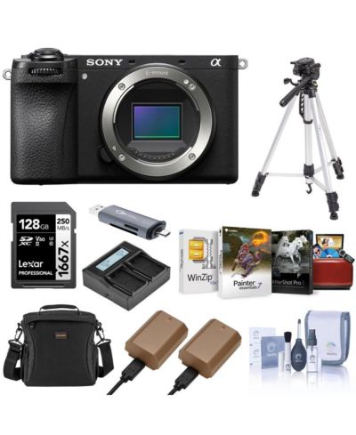 Sony   Alpha a6700 Mirrorless Camera Body Bundle with Shoulder Bag, 128GB SD Card, Card Reader, Corel Mac & PC Software Kit, 2x Extra Battery