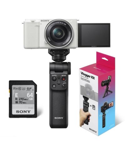 Sony ZV-E10 Mirrorless Camera w/16-50mm Lens, White  GP-VPT3 Shooting Grip