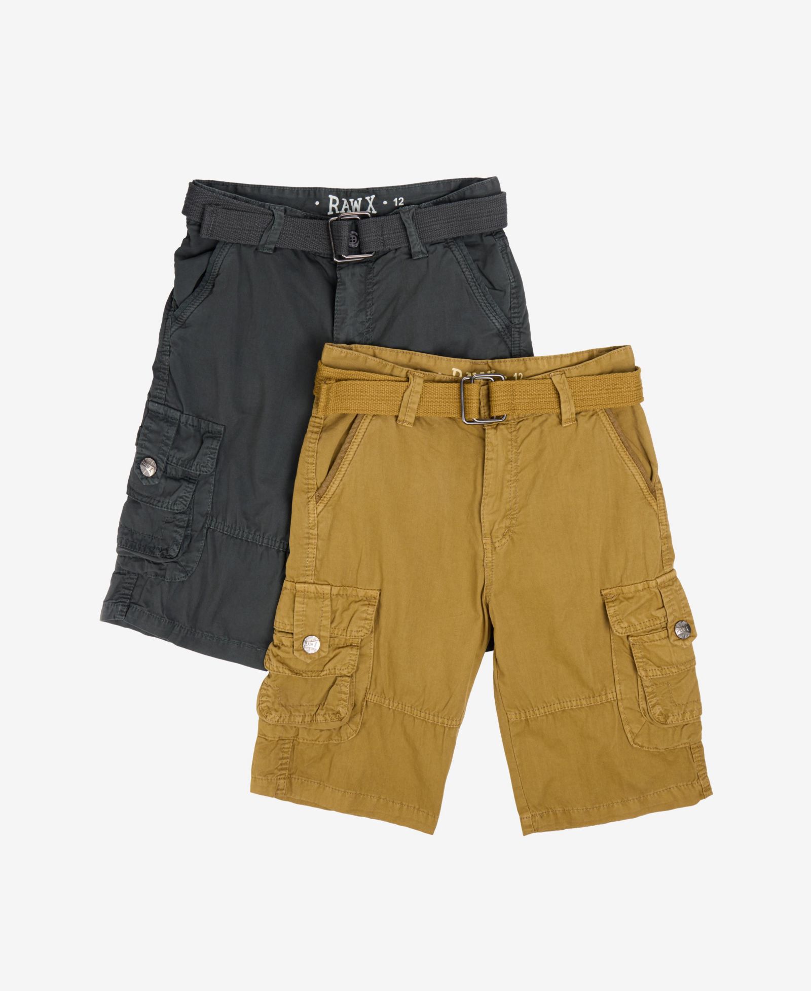 Raw X Boy's 2 Pack Combo Belted Twill Cargo Shorts