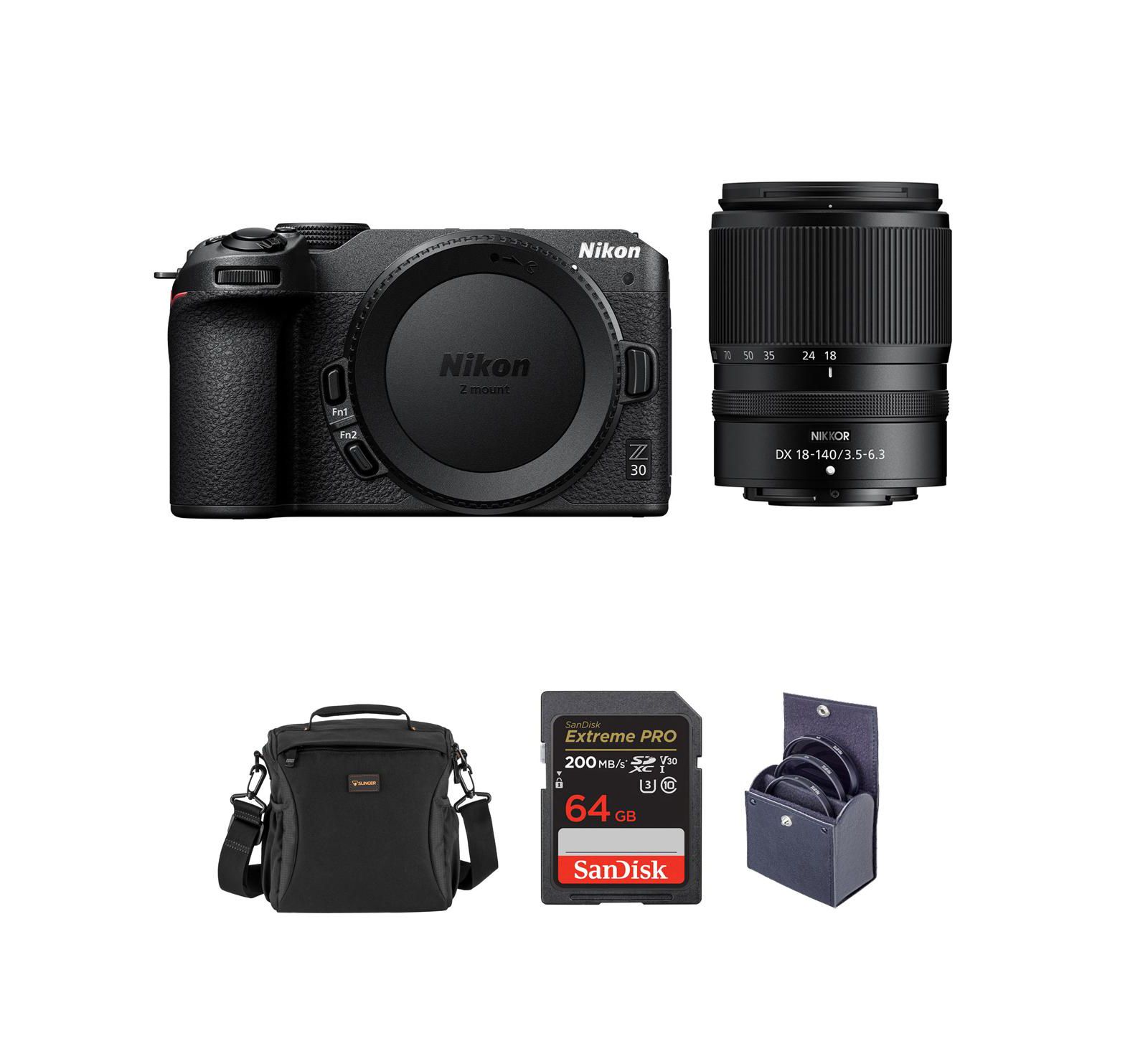 Nikon Z 30 DX Беззеркальная камера с объективом 18-140 мм, картой памяти 64 ГБ, сумкой и набором фильтров