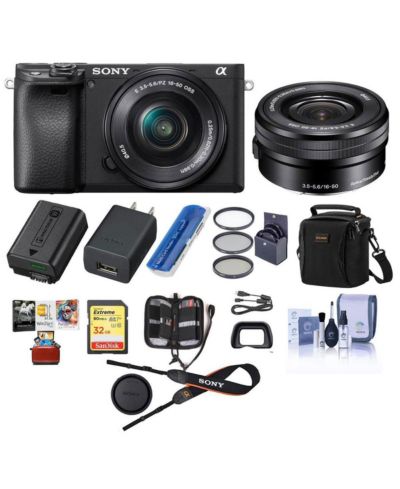 Sony Alpha a6400 Mirrorless Digital Camera с объективом 16-50mm - комплект с сумкой, SD Card 32GB, набором для чистки, картридером и чехлом для SD Card, Corel