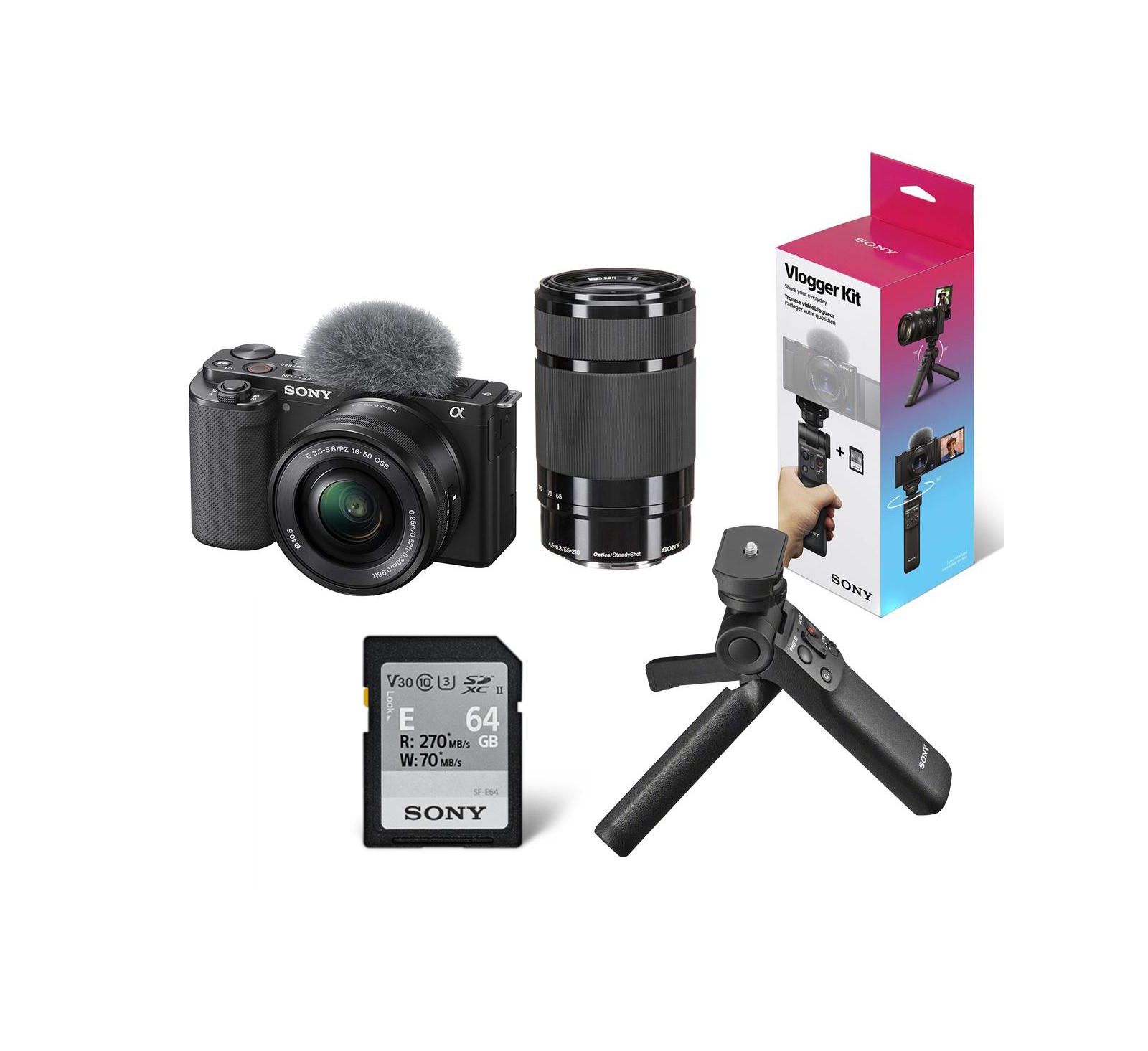 Sony ZV-E10 Mirrorless Camera w/16-50mm  55-210mm Lens, Black  Grip