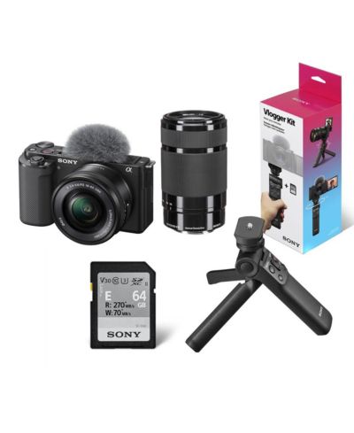 Sony ZV-E10 Mirrorless Camera w/16-50mm  55-210mm Lens, Black  Grip