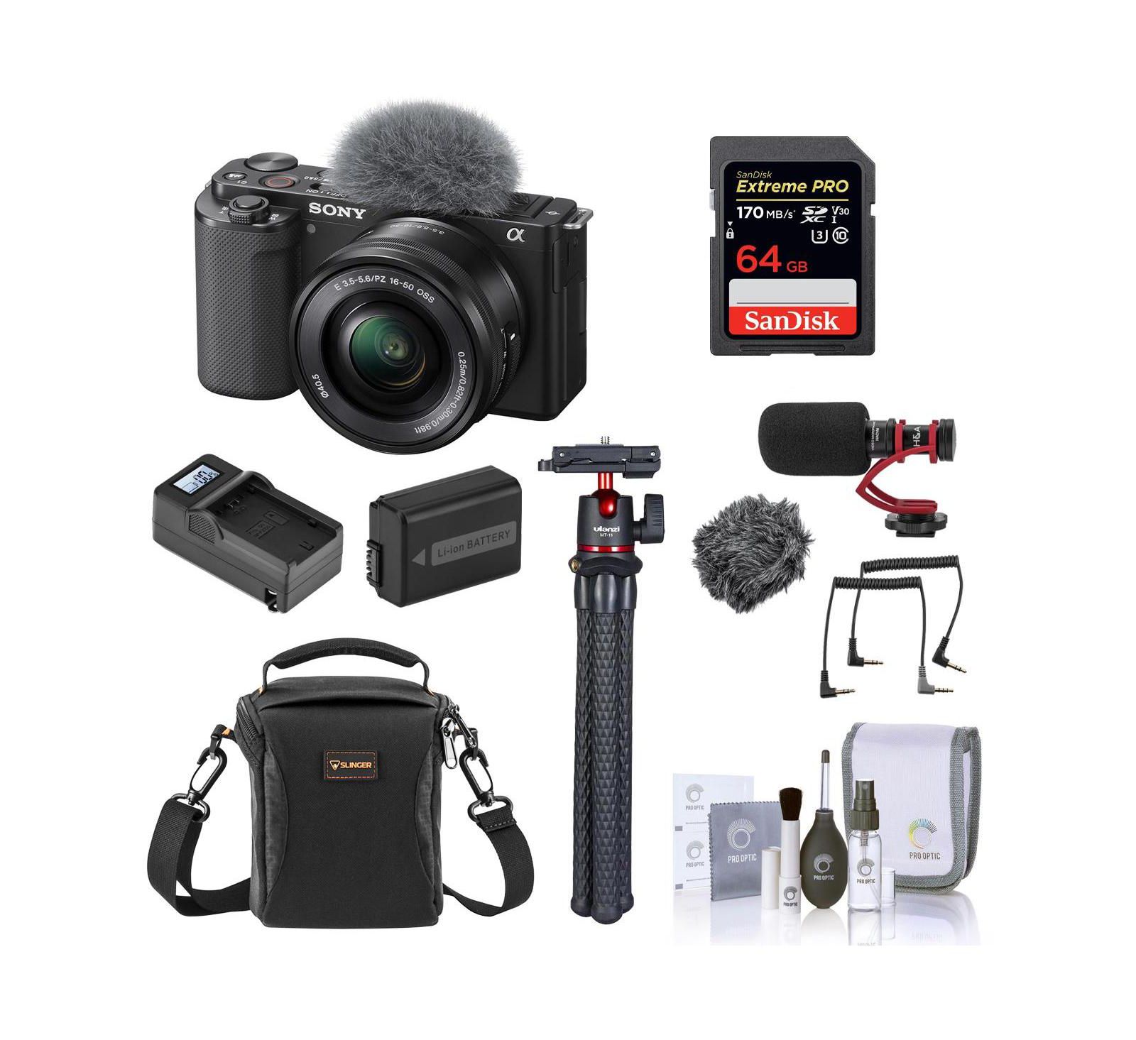 Sony ZV-E10 Mirrorless Camera w/16-50mm Lens, Black, Bundle w/Accessory Kit