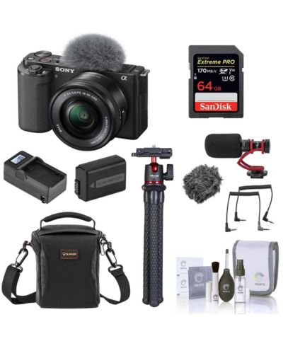 Sony ZV-E10 Mirrorless Camera w/16-50mm Lens, Black, Bundle w/Accessory Kit