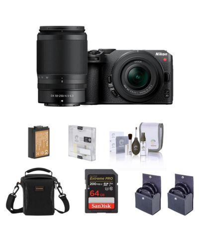 Nikon Z 30 Mirrorless Camera with 16-50mm & 50-250mm Lens, Bundle with 64GB SD Memory Card, Bag, Battery, Screen Protector, 62mm and 46mm UV, CPL