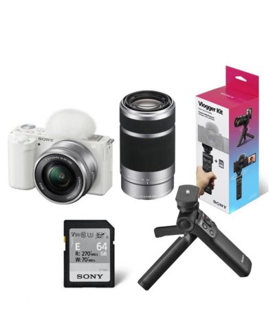 Sony беззеркальная камера для влогинга ZV-E10 с объективом 16-50mm, черный комплект с объективом E 55-210mm f/4.5-6.3 OSS и аксессуарами