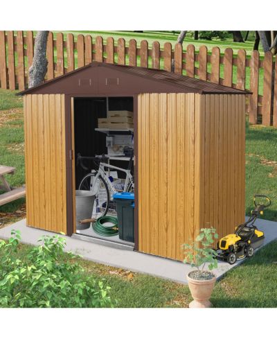 Streamdale Furniture 8ft x 4ft Outdoor Metal Storage Shed with Sliding Door and foundation