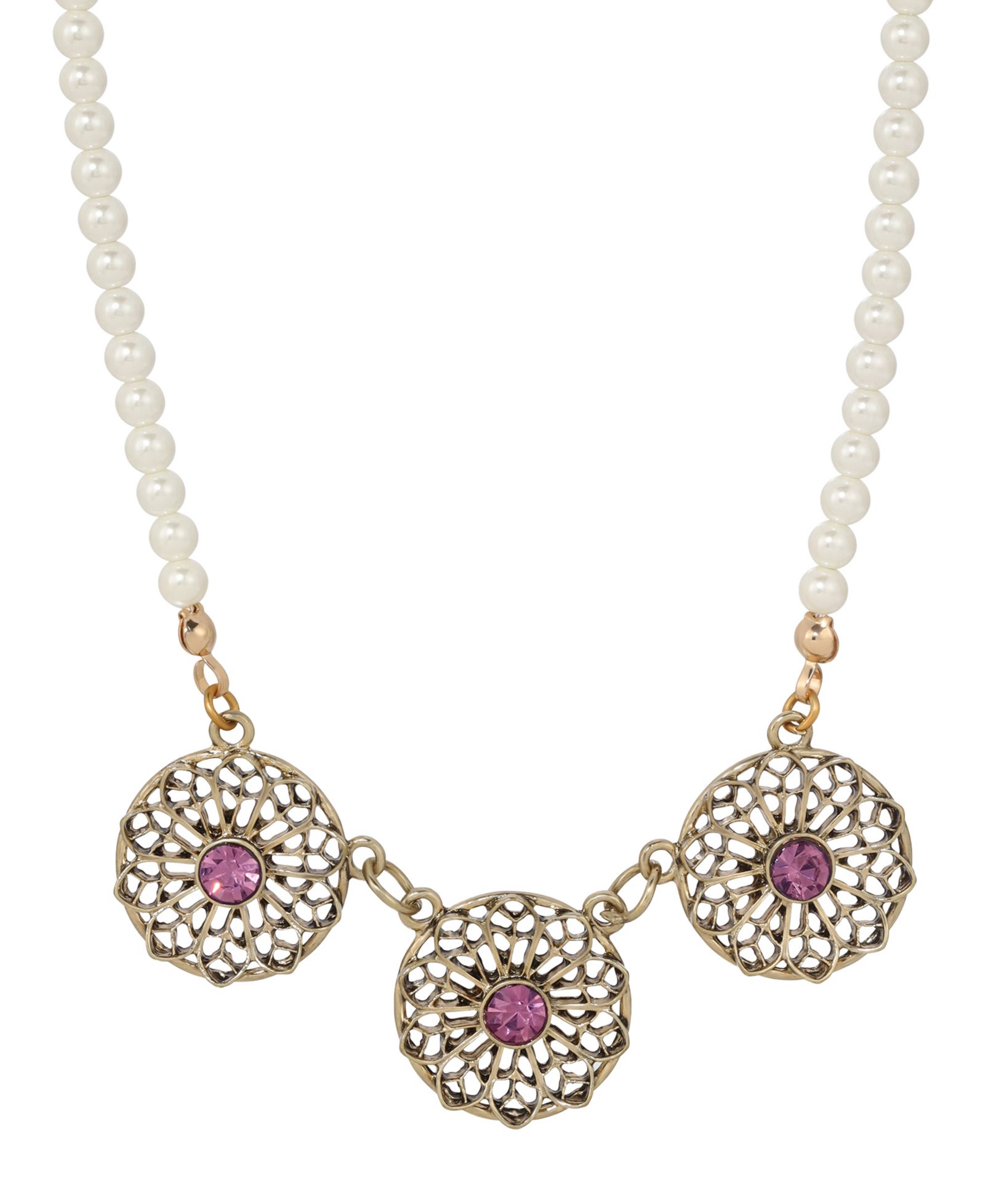 2028 ожерелье с искусственным жемчугом 2028 Faux Cultivated Pearl Purple Crystal Filigree Flower