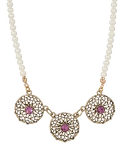 2028 ожерелье с искусственным жемчугом 2028 Faux Cultivated Pearl Purple Crystal Filigree Flower