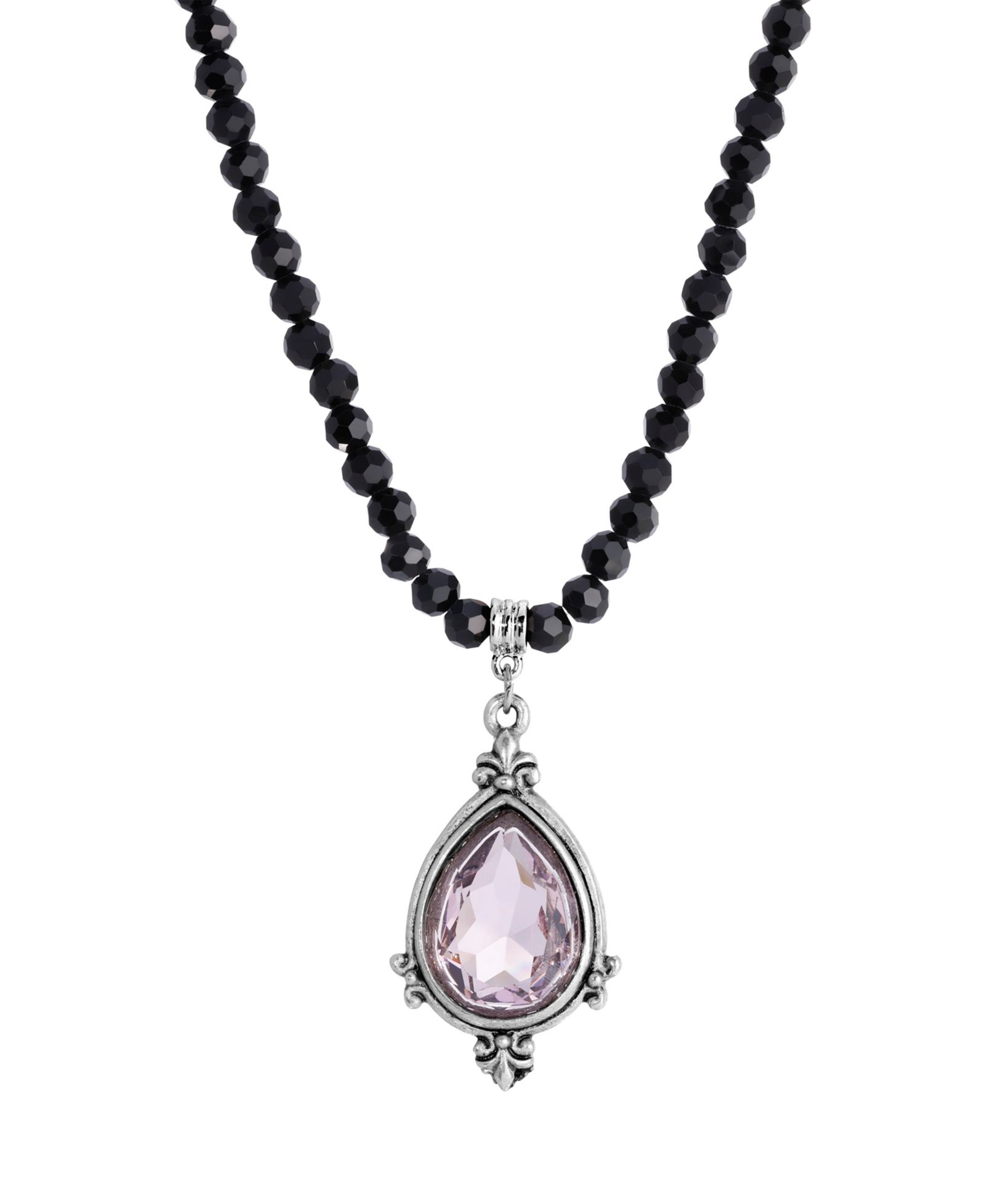 Ожерелье 2028 Black Bead Light Purple Crystal Pendant