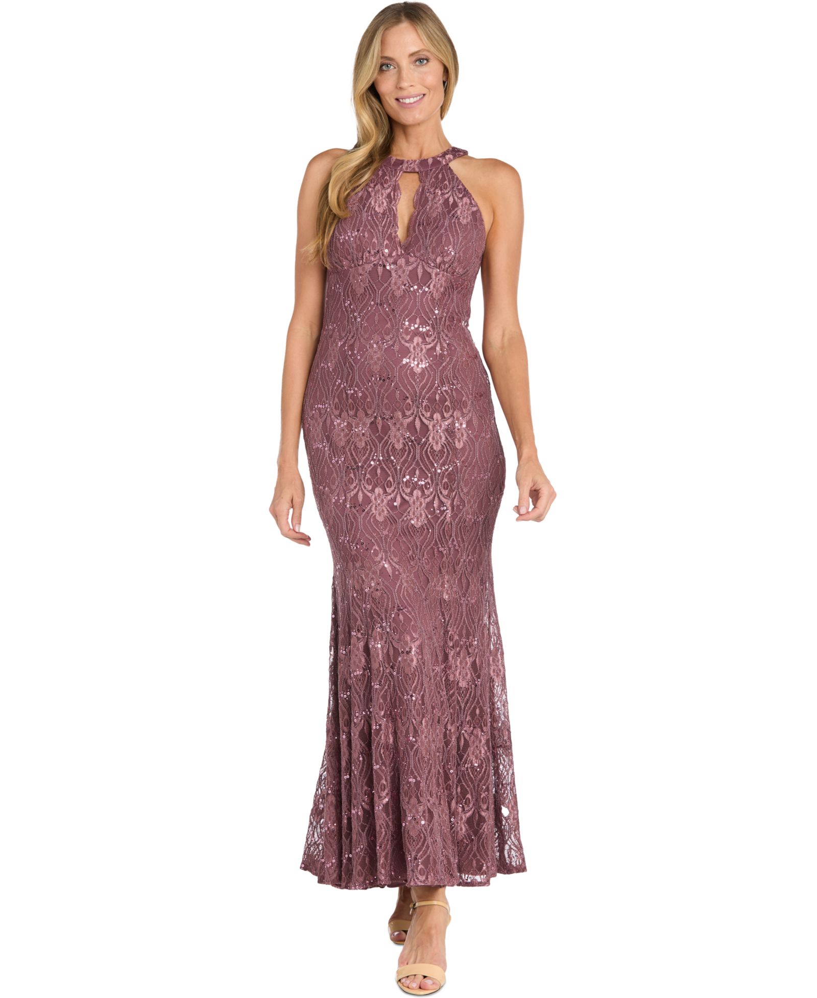 Женское вечернее платье R & M Richards Sequin Lace Keyhole Halter