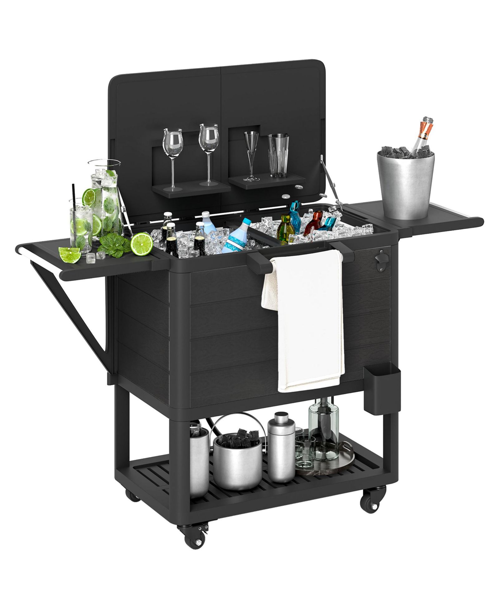 Outsunny Patio Cooler Cart 104 Quart Rolling Ice Chest with Shelves,