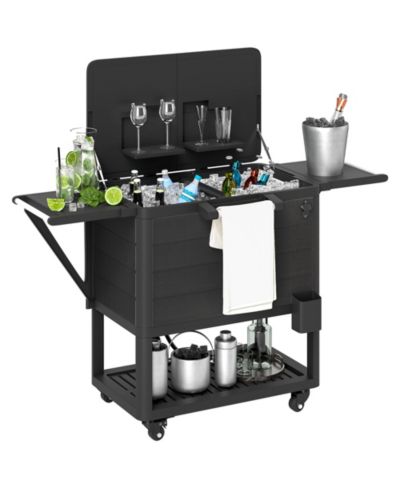 Outsunny Patio Cooler Cart 104 Quart Rolling Ice Chest with Shelves,
